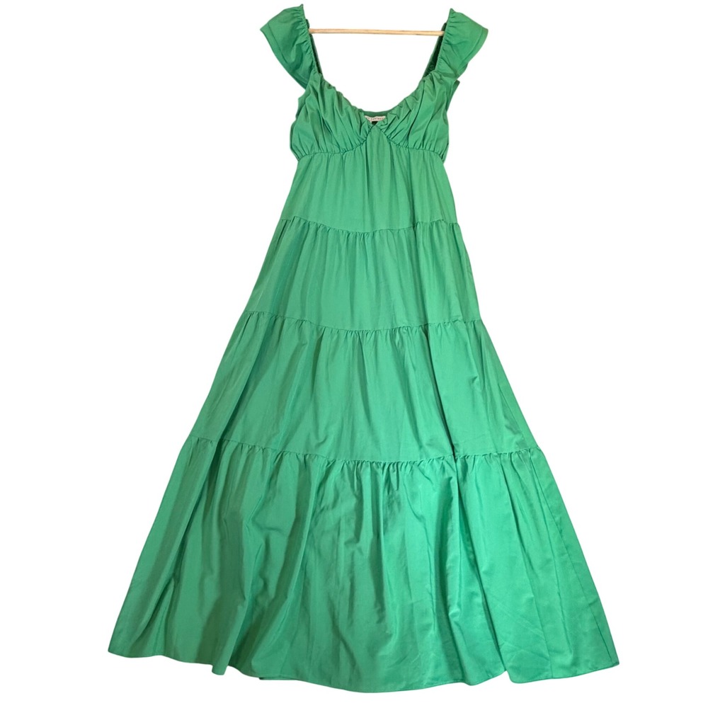 English Factory Green Tiered Maxi Dress Ruffle Sweetheart Neckline Emerald Small